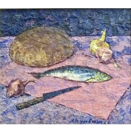 Туровський А. С. "Натюрморт оселедець, хліб, цибуля"